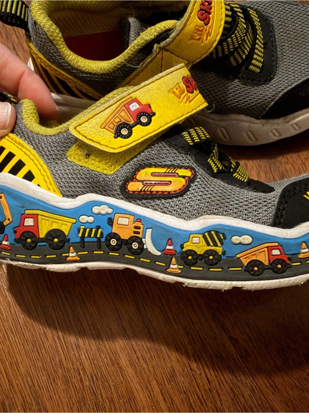 Skechers Kids Gray and Yellow Hook-and-Loop Sneaker